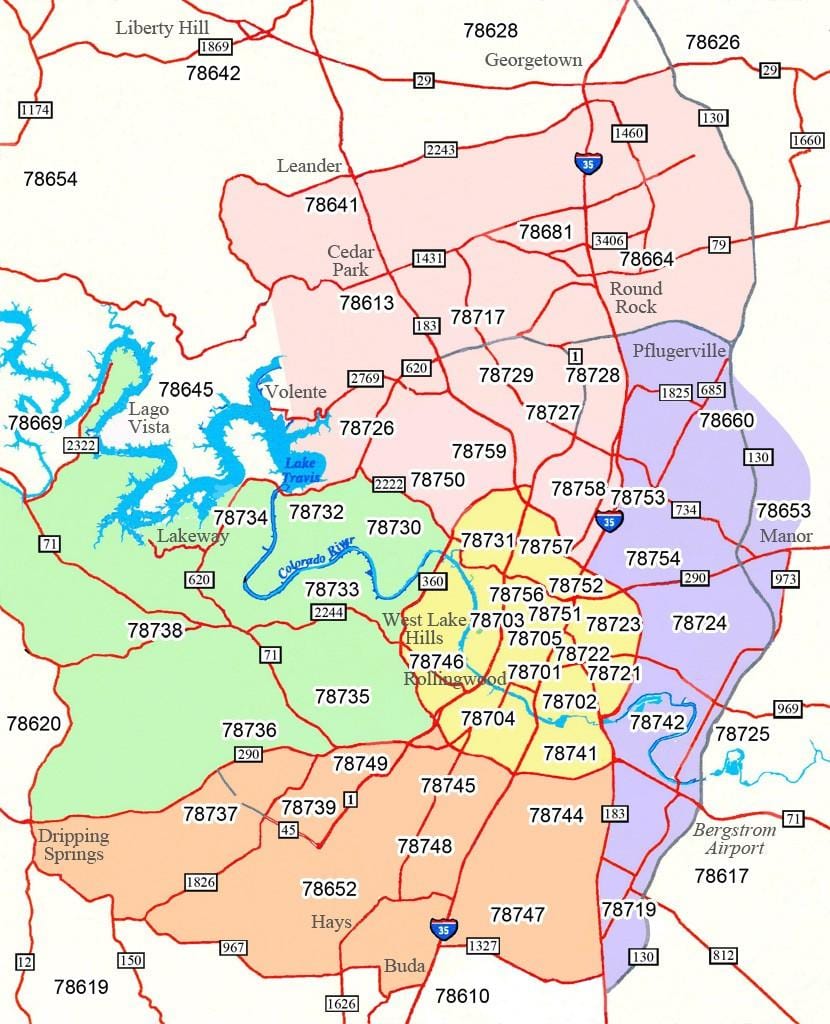ಆಸ್ಟಿನ್ Tx ಪ್ರದೇಶದಲ್ಲಿ ಕೋಡ್ ನಕ್ಷೆ