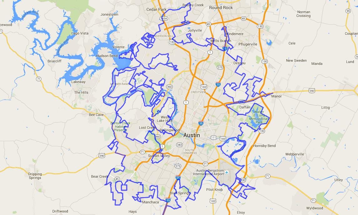 ನಕ್ಷೆ ಆಸ್ಟಿನ್ ಸಿಟಿ ಲಿಮಿಟ್ಸ್